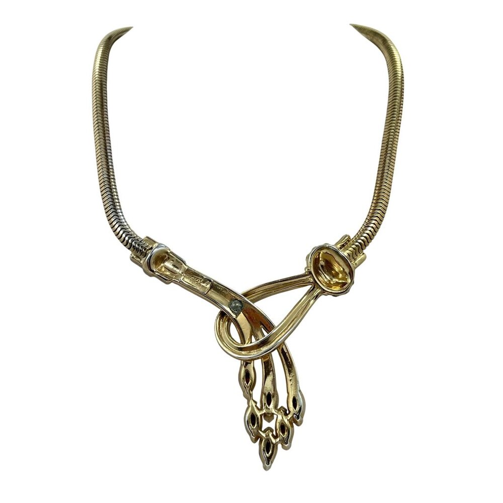 Vintage Signed Coro Emerald Rhinestone Spray Necklace Choker Mid Century Jewelry - Picture 5 of 10
